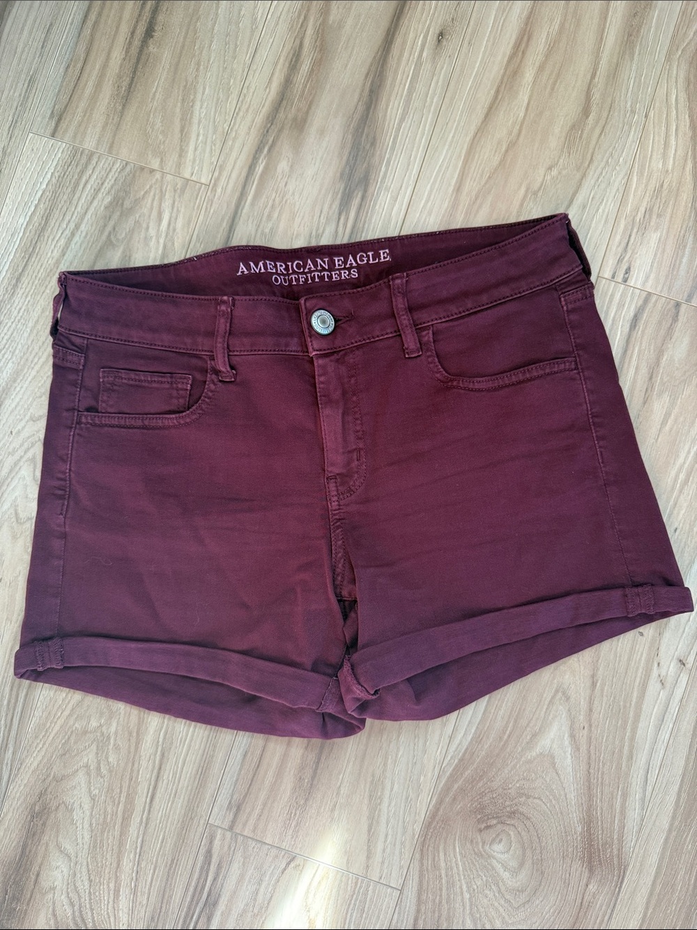 American Eagle Outfitters Burgundy Cuffed Denim Shorts